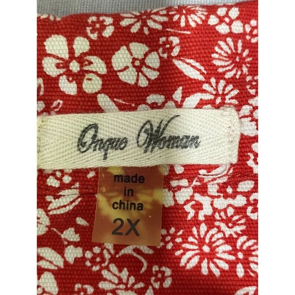 Onque Woman Button Down Jacket Red White Floral Pattern Top Size 2x - Picture 7 of 9
